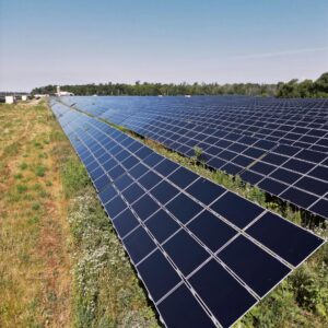 Photo by Braeson Holland Wide view of a solar panel farm under a clear blue sky in Mississippi Mills, ON, promoting renewable energy.